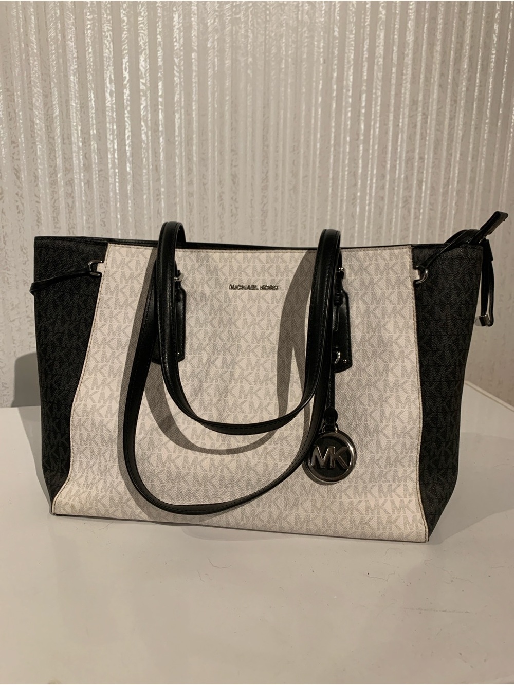 Michael Kors Black & White MK Signature Colorblock Tote